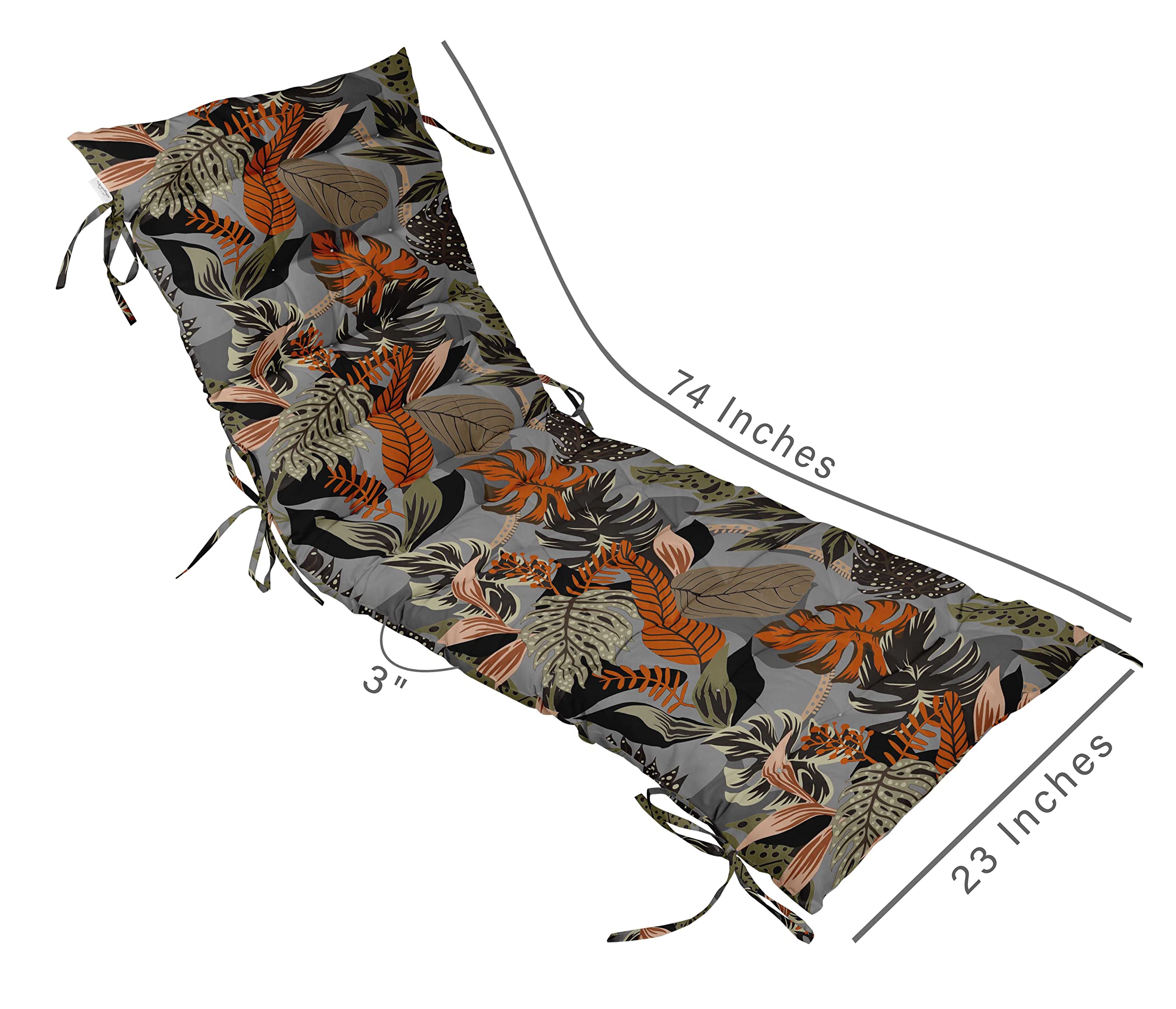 Quilted Thick Padded Seat Cushion for Rocking Chair, Sofa & Recliner - 74x23 Inch Light Gray Chaise Cushion with Ties - Perfect for Outdoor Garden, Terrace & Bench Use