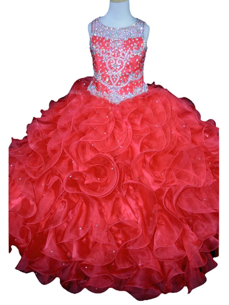 GreenBloom Girls' Beaded Ruffles Ball Gown Dress with Keyhole Back - Elegant Pageant & Prom Dress for Special Occasions | Perfect for Weddings, Parties & Formal Events