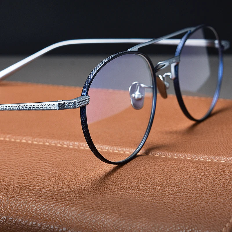 Unisex Black Titanium Full Rim Round Double Bridge Eyeglasses N020 - Stylish & Durable for Work, Reading & Fashion