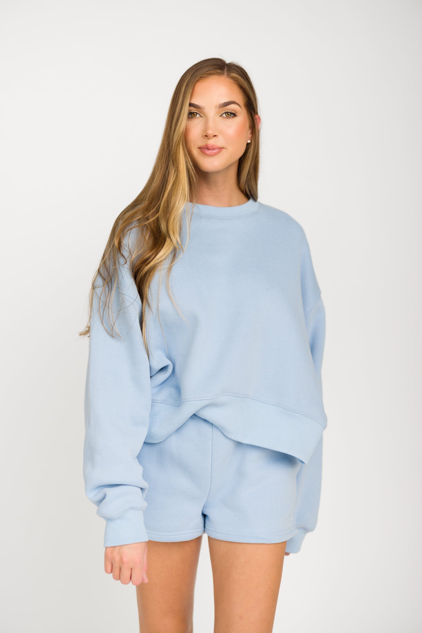 Comfy Cozy High Waisted Sweat Shorts for Women - Soft Stretchy Lounge Shorts in Baby Blue | Perfect for Yoga, Running, Gym & Summer Casual Wear