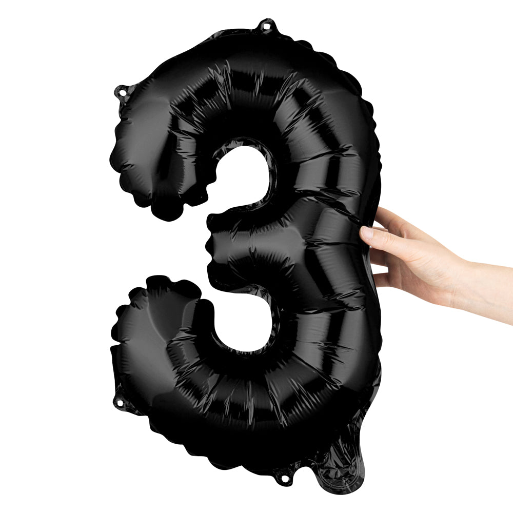 Balloonify Black Mylar Number 3 Balloon - 16 Inch Large Foil Balloon for Birthday Parties, Anniversaries & Celebrations (1 Count)