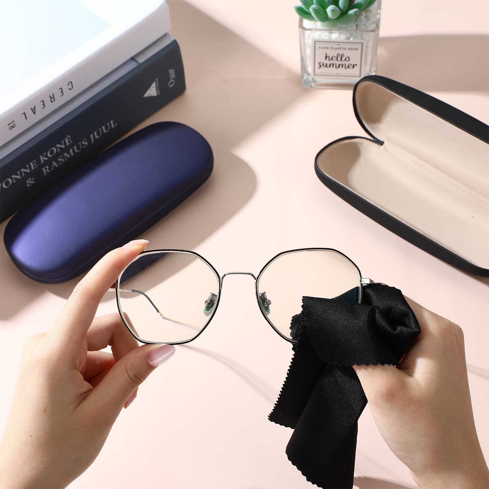 Leumoi 12 Pack Hard Shell Glasses Case with Microfiber Cleaning Cloth - Durable Protective Eyeglass Storage for Men & Women - Perfect for Travel, Office, and Home Organization