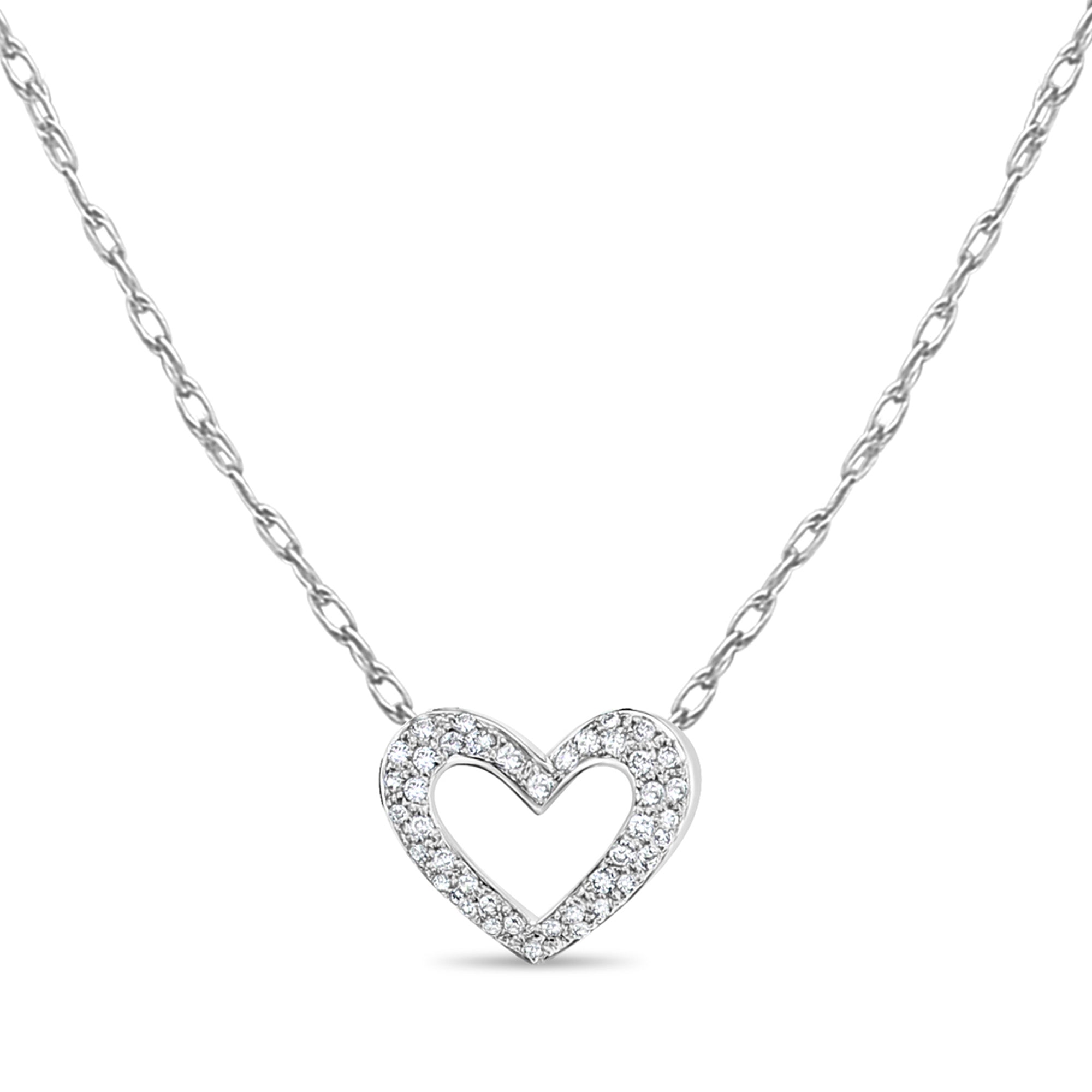1.00cttw Heart Shaped Pave Diamond Necklace - 14K White Gold Valentine's Gift for Her, Anniversary Jewelry, Romantic Proposal Present