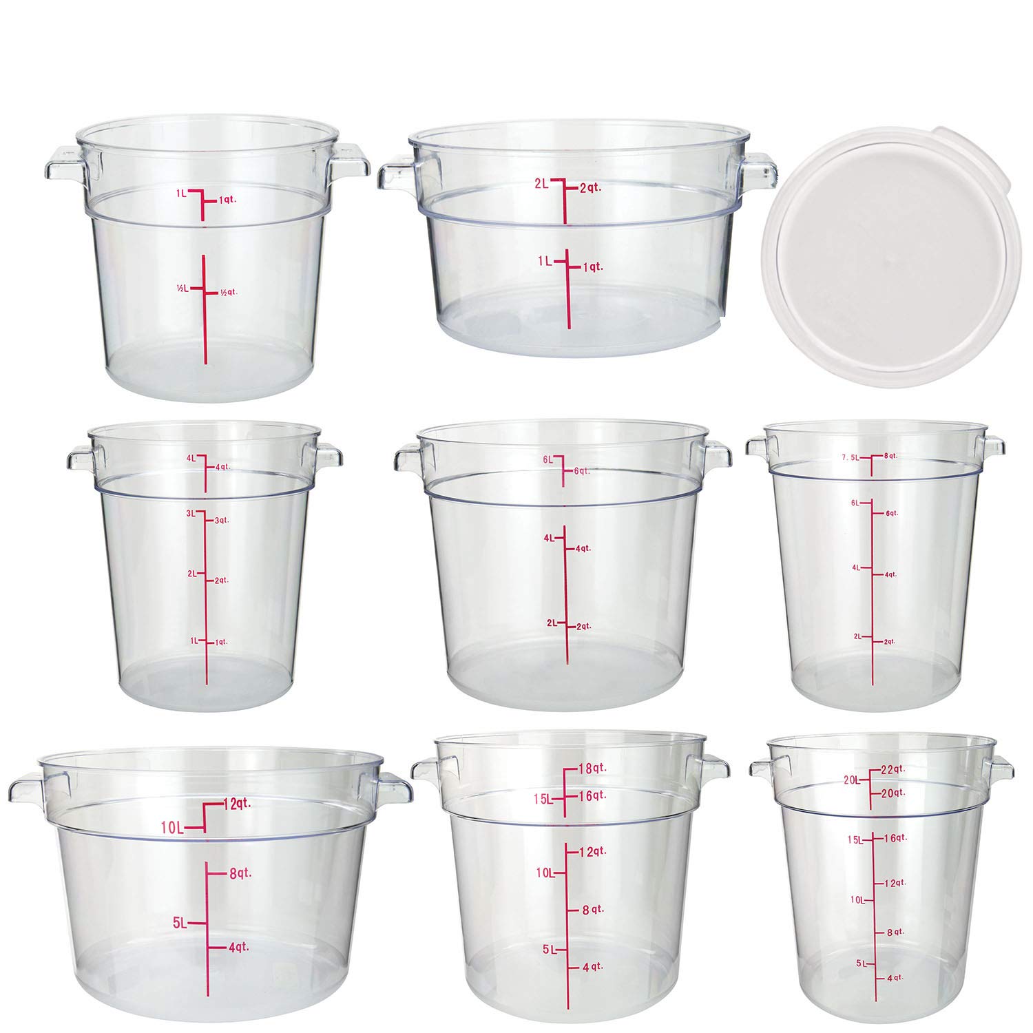 Tiger Chef 8-Piece Commercial Grade Clear Polycarbonate Food Storage Containers Set with Lids (1-22 Quart) - BPA-Free, Stackable for Kitchen, Restaurant & Meal Prep