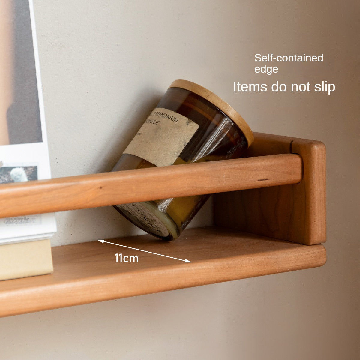Premium Black Walnut & Cherry Solid Wood Wall Mounted Shelf - Rustic Hanging Storage Bookshelf for Living Room, Bedroom, or Office Decor