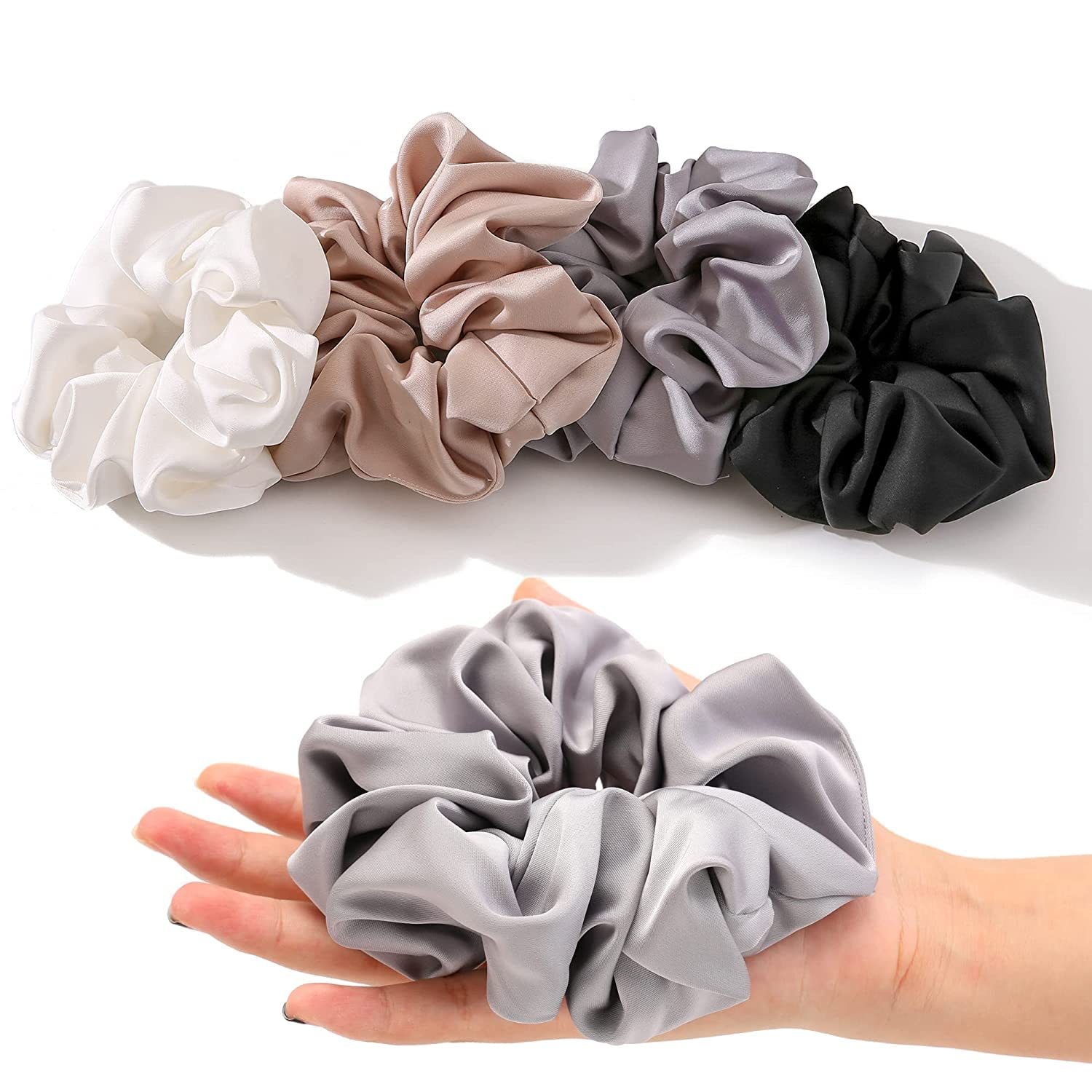 6 Pcs Silk Satin Scrunchies Hair Ties - Soft Ponytail Holders for Women & Girls | Neutral Hair Accessories for Everyday, Workout & Special Occasions
