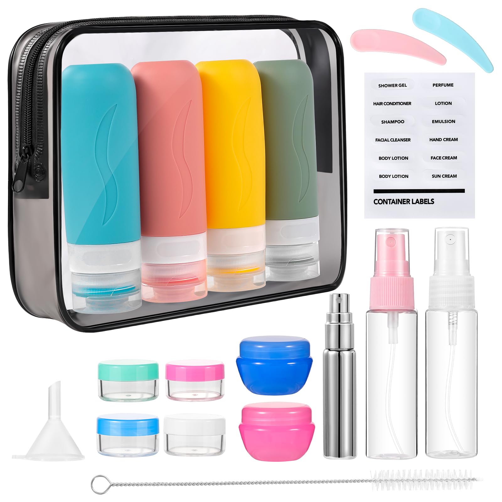 19 Pack Travel Size Toiletries Containers Set - Refillable Leak Proof Perfume Bottles & TSA Approved Clear Toiletry Bag for Women | Perfect for Airplane Carry On, Vacation Essentials & Gym Must Haves