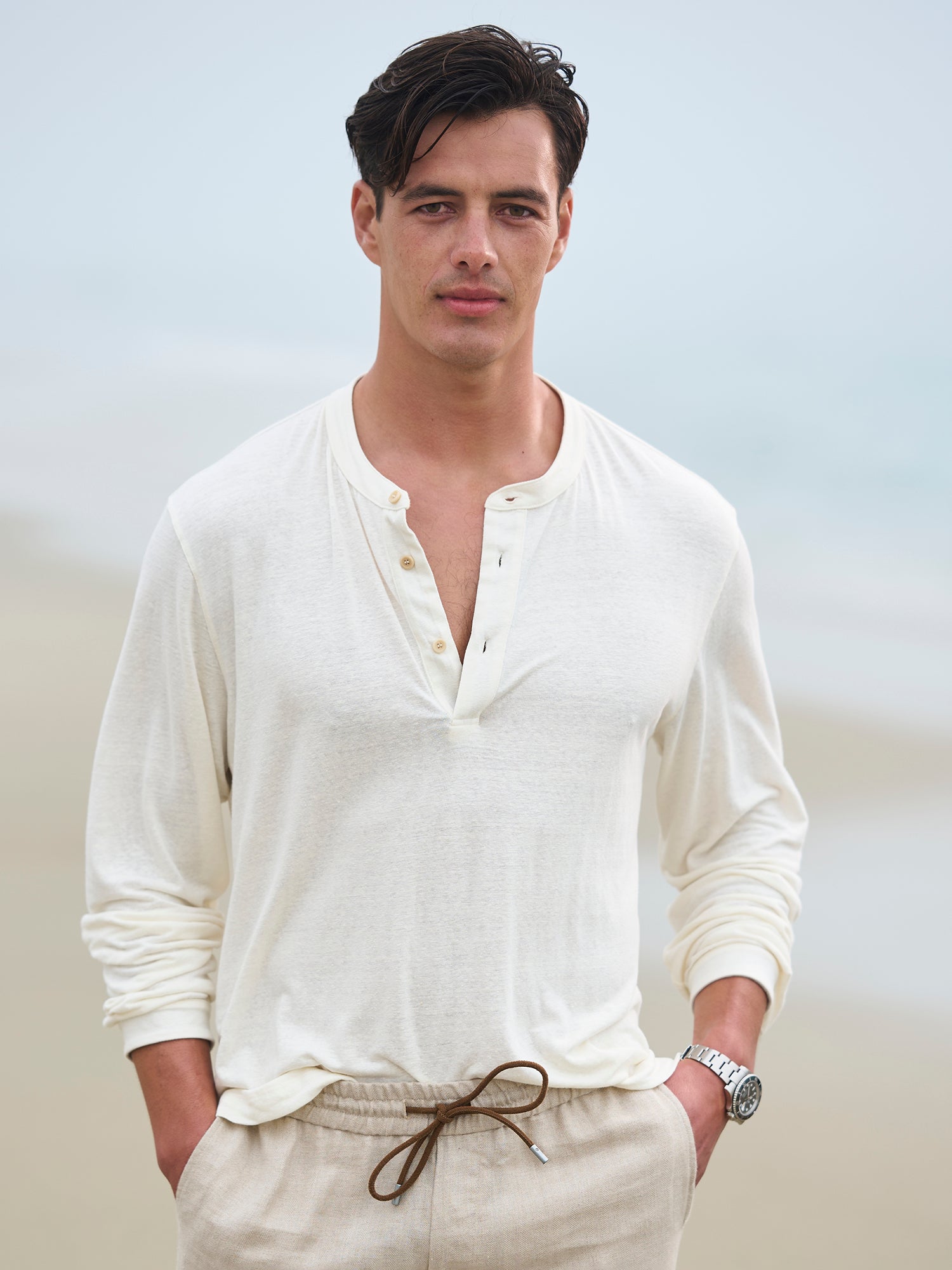 Premium Linen Jersey Henley T-Shirt for Men - Breathable & Comfortable Casual Wear for Summer, Travel & Outdoor Activities