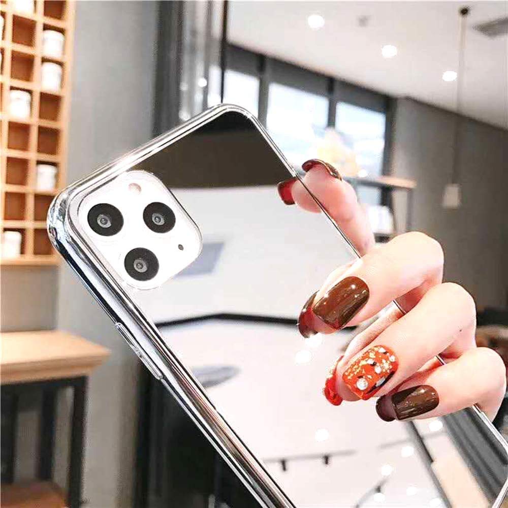 Luxury Fashion Mirror Case for iPhone 12/12 Pro - Soft TPU Bumper Frame, Shockproof Tempered Glass Back Cover with Glitter Design - Trendy Phone Case for Women & Girls (Blue) - Perfect for Parties, Dating & Everyday Use