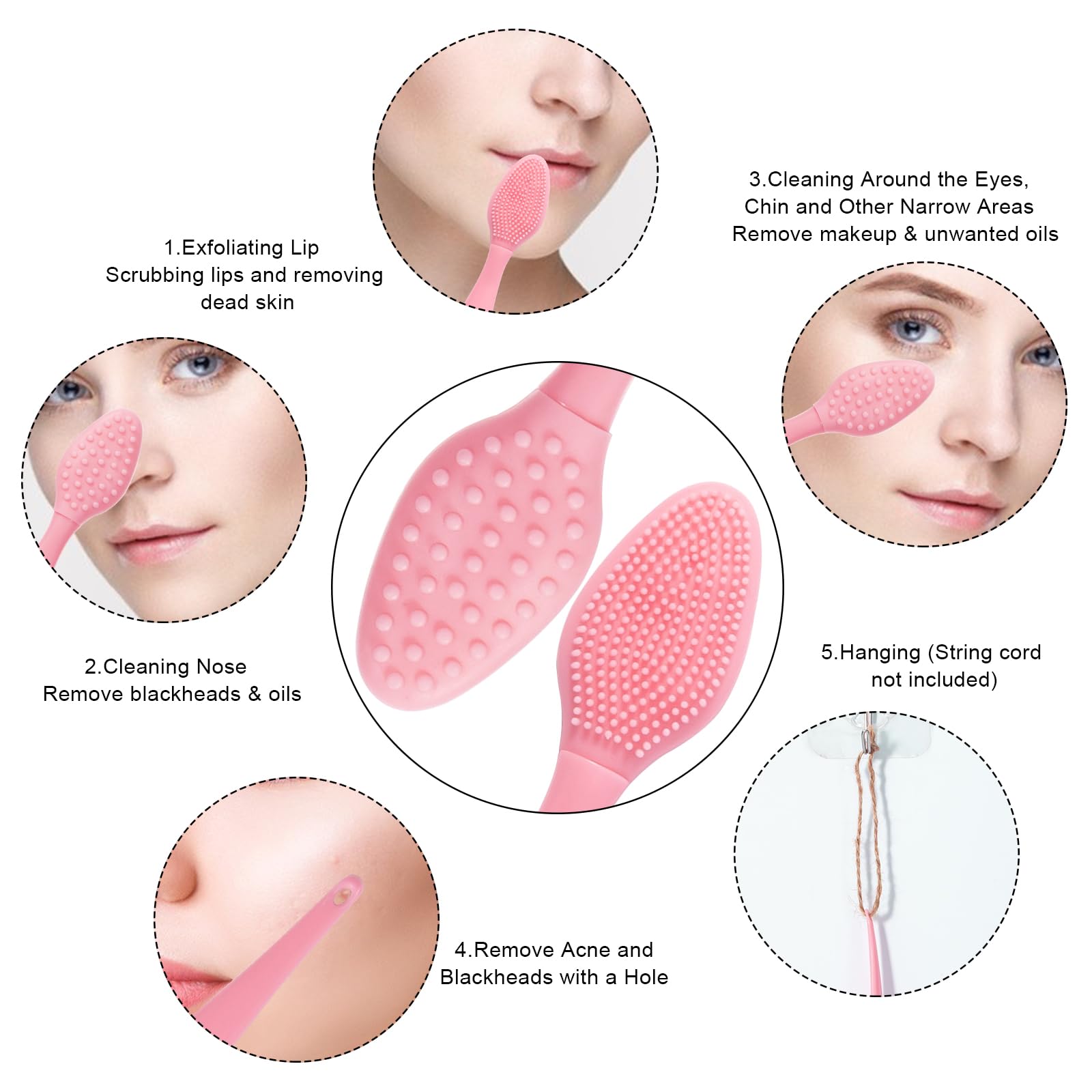 8 Pack Silicone Lip Scrub Brushes - Double-Sided Exfoliating Lip Brush for Soft Lips, Blackhead Remover & Skincare Tool (Pink) - Perfect for At-Home Spa & Lip Care Routine