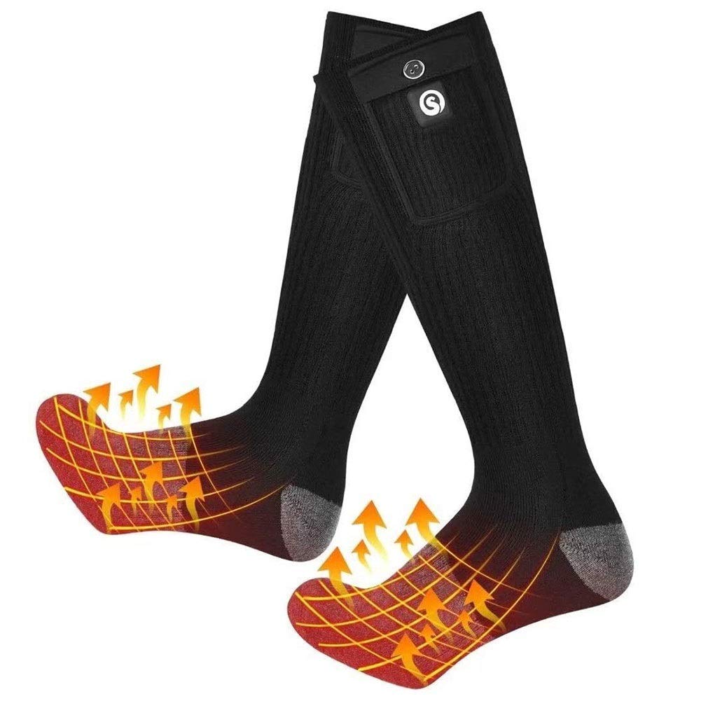 Rechargeable Heated Socks for Men & Women - 7.4V 2200mAh Battery Thermal Winter Socks for Skiing, Camping, Hiking & Motorcycle Riding - Warm Electric Cotton Footwear for Cold Weather
