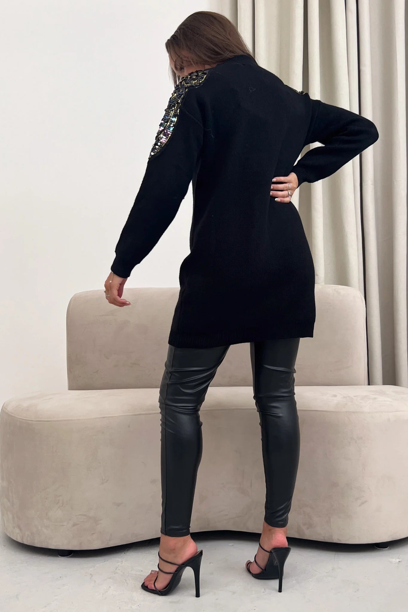 Holly Sequin Longline Jumper Dress - Elegant Black Sparkly Party Dress for Women | Perfect for Evening Events, Holiday Parties & Special Occasions