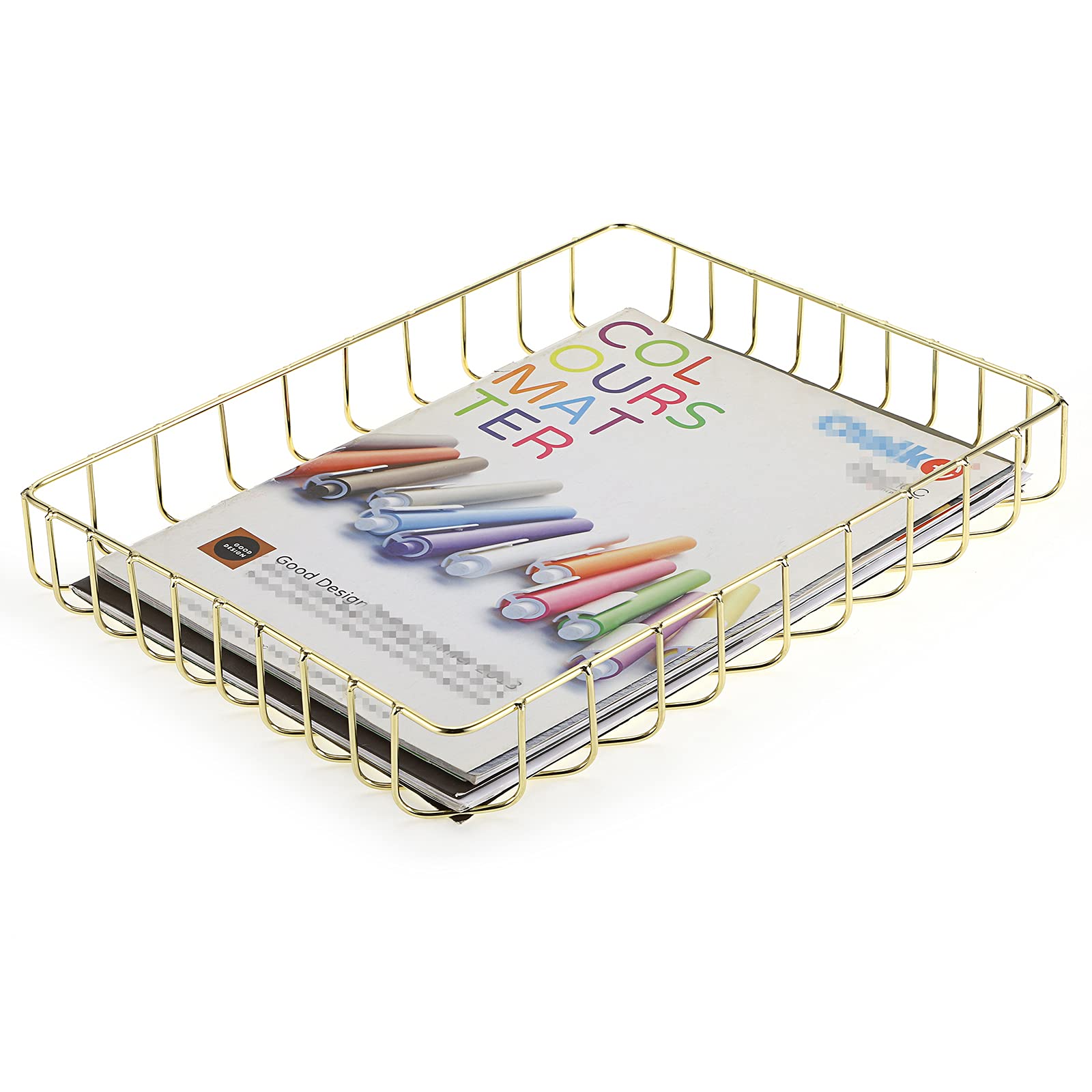 BTSKY Multipurpose A4 File Tray Organizer - Elegant Wire Desk Document Holder for Letter Size Papers, Magazines & Office Supplies - Perfect for Office, Home, Bathroom & Cosmetics Storage (Gold)