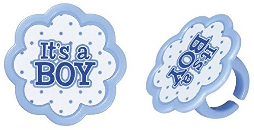 IT'S A BOY! Baby Shower Cupcake Rings - 24 Count Blue Cupcake Toppers for Gender Reveal Party, Baby Shower Decorations & Birthday Celebrations
