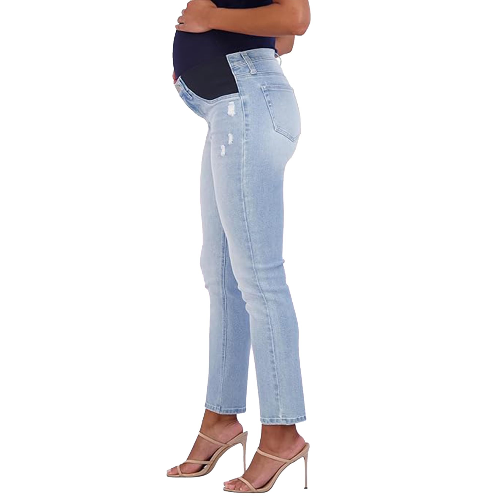 Savi Parker Women's Maternity Jeans Under The Belly - Comfortable Stretch Straight Leg Distressed Pregnancy Pants - 29