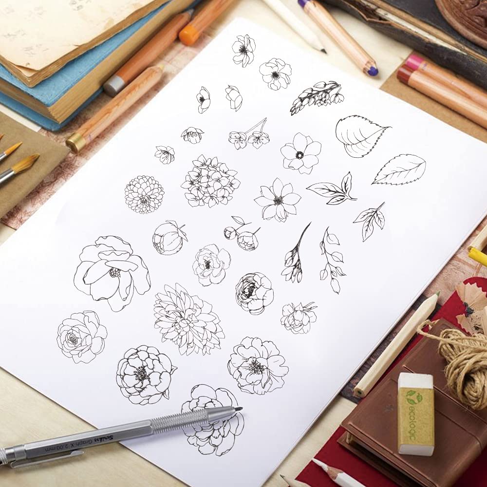 Leaves Flowers Clear Stamp Set for Card Making, DIY Scrapbooking & Photo Album Crafting - Transparent Rubber Stamps for Greeting Cards, Invitations, Journaling and Home Decor Projects