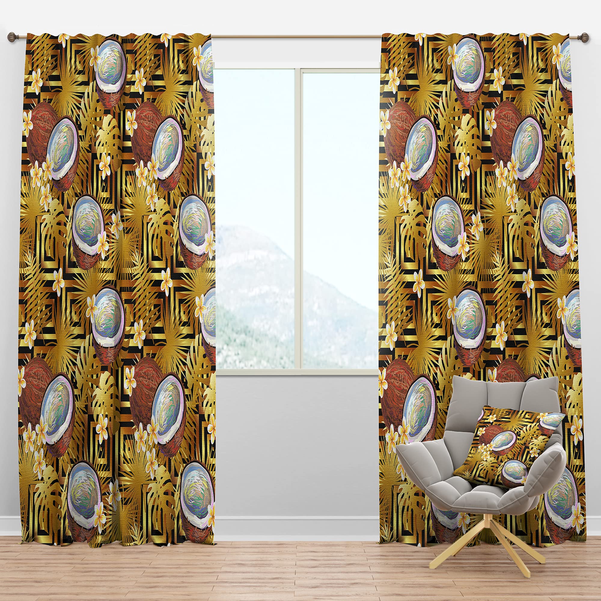 DesignQ Blackout Curtains - Tropical Coconut & Floral Print Thermal Insulated Drapes for Bedroom & Living Room (52x84, Single Panel) - Perfect for Home Decor, Sun Protection & Energy Saving