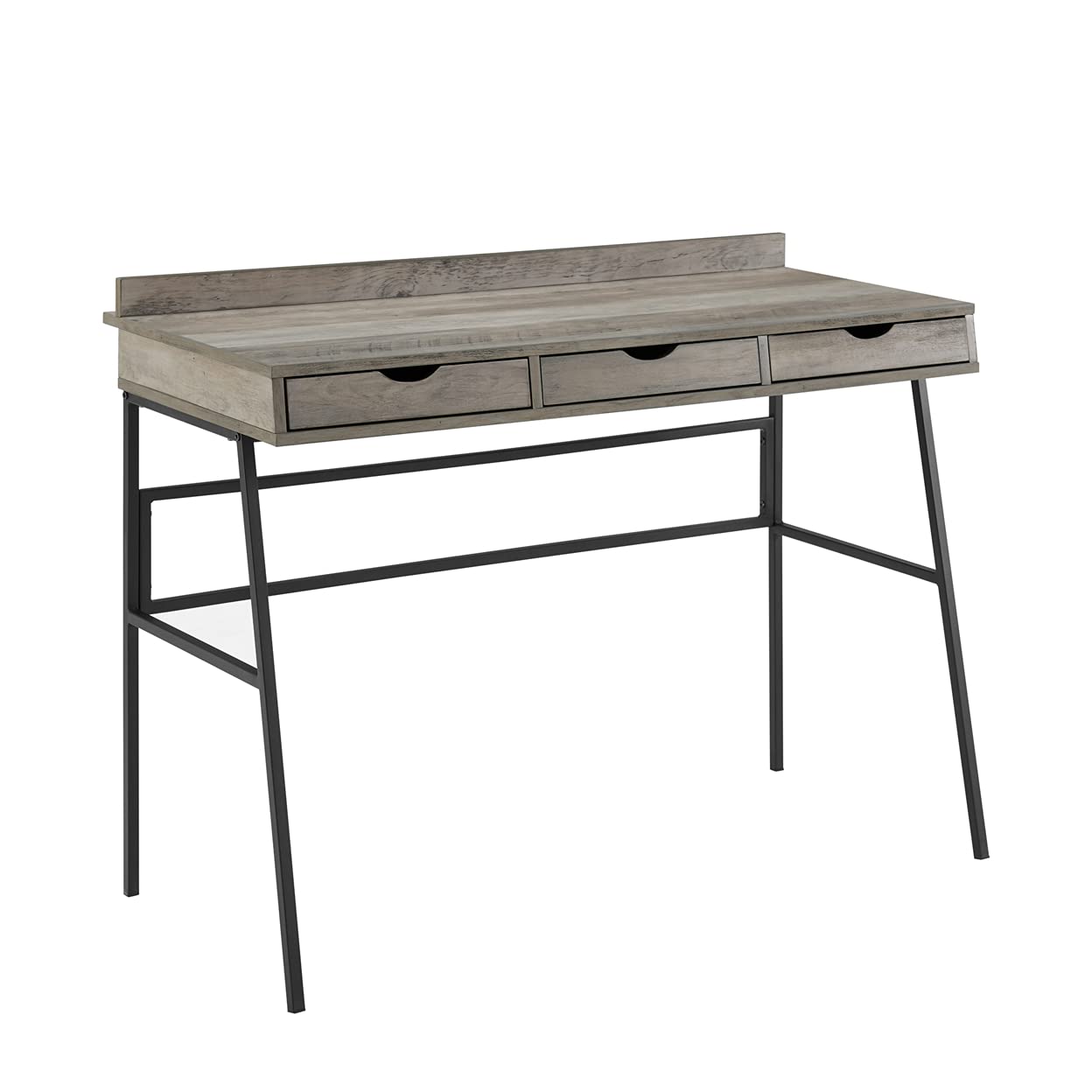Walker Edison Eleanor 42 Inch Modern Angled Writing Desk with 3 Drawers - Grey Wash Finish for Home Office, Study Room, or Dormitory Workspace