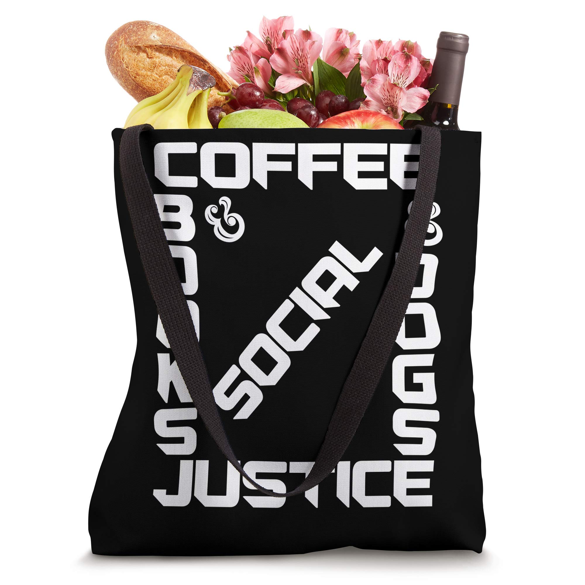 Books Coffee Dogs Social Justice Tote Bag - Eco-Friendly Canvas Shopper for Book Lovers, Coffee Enthusiasts & Social Activists - Perfect for Groceries, Beach Trips & Everyday Use