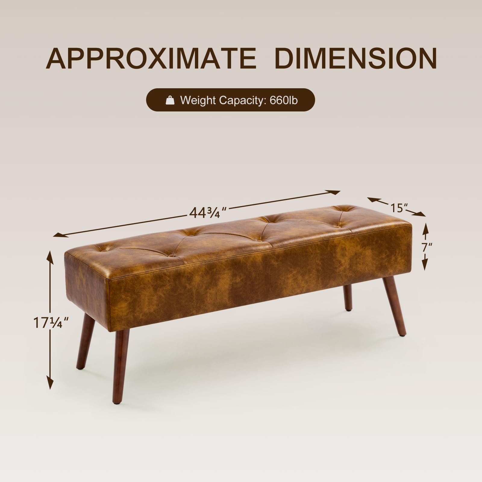 Furnimart Faux Leather Bench Ottoman - Tufted Button Storage Footrest Stool with Solid Wood Legs, Long Dining Bench for Entryway, Living Room & Bedroom (Leather-Dust Yellow) | Perfect for Small Space Seating, Extra Storage & Home Decor