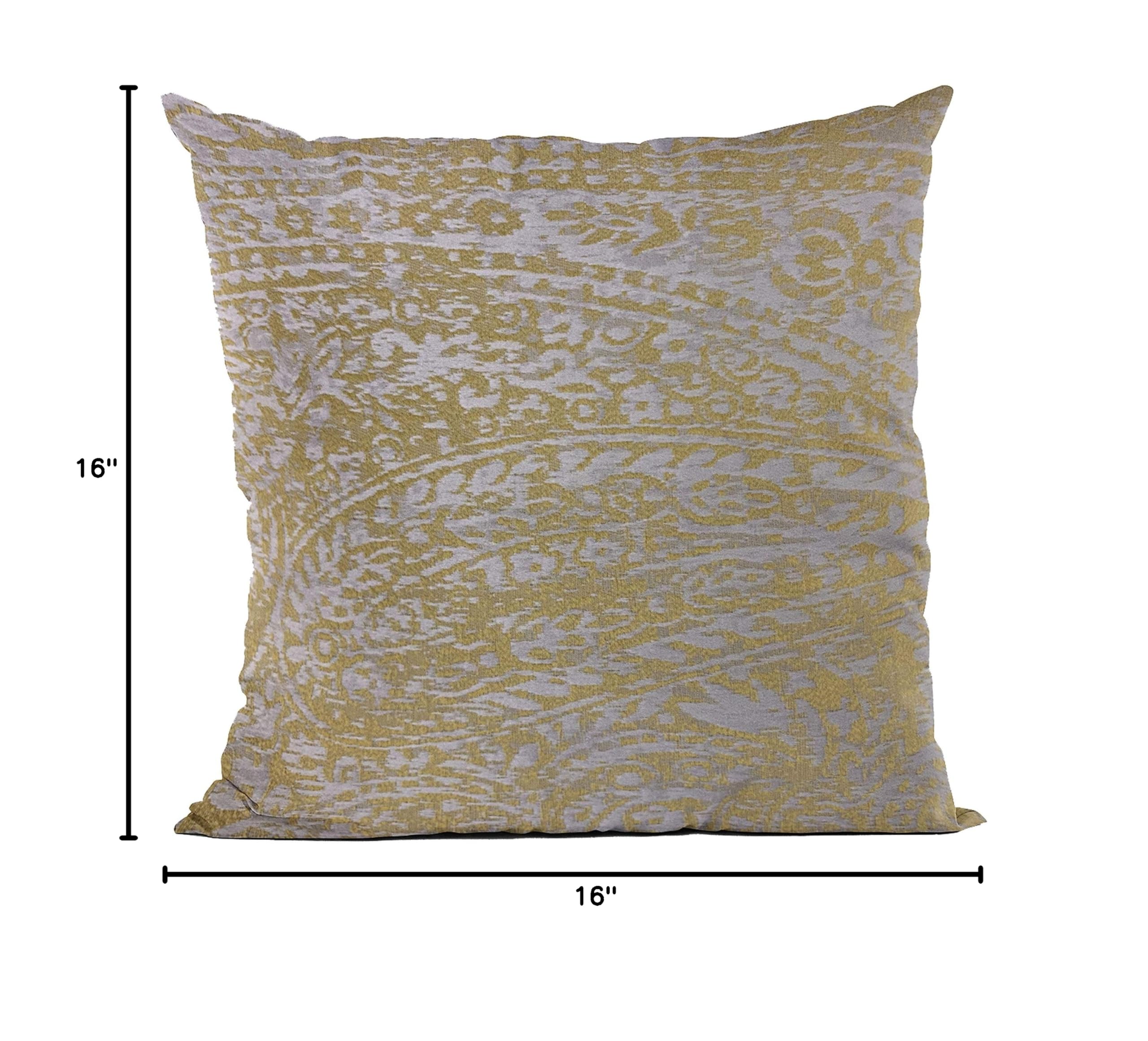 Plutus Brands Luxury Jacquard Throw Pillow 16x16 Inches - Golden Leaf Design, Double Sided Decorative Cushion for Sofa, Bed & Home Decor