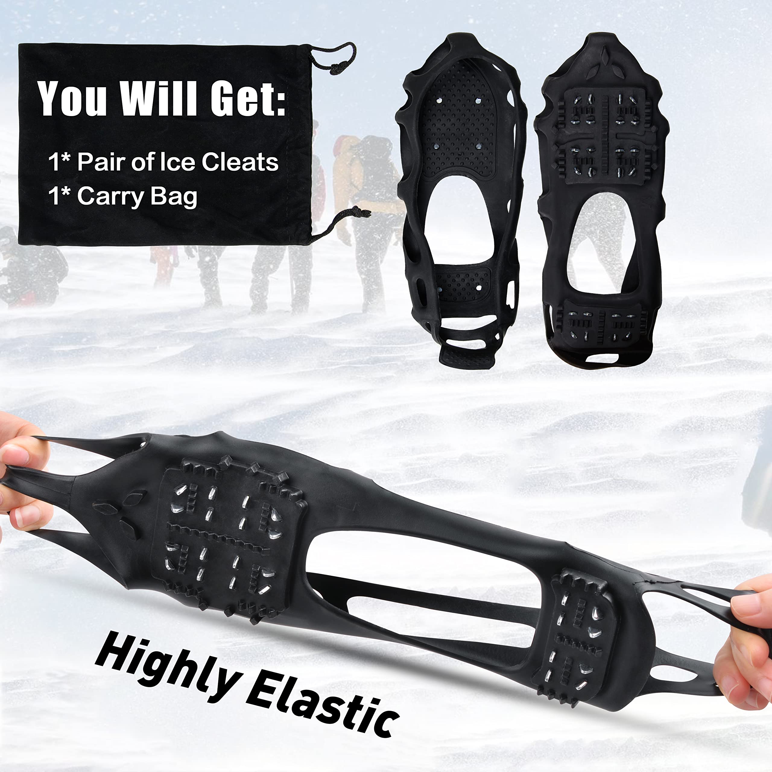 Non-Slip Ice Cleats for Snow & Ice - Stretchable Rubber Traction Crampons for Walking, Hiking & Winter Safety | Perfect for Slippery Sidewalks, Driveways & Outdoor Adventures