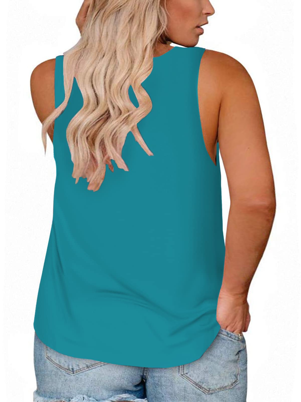 ROSRISS Women's Plus Size V Neck Tank Tops - Summer Sleeveless Casual T-Shirts & Tunics for Everyday Wear, Beach Outfits, and Layering