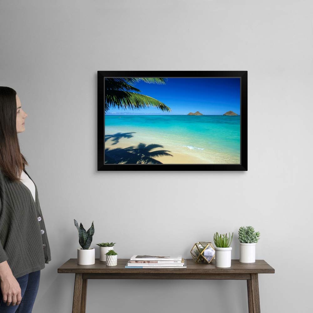 Lanikai Beach Oahu Hawaii Black Framed Wall Art Print - Tropical Coastal Decor for Living Room, Bedroom & Office