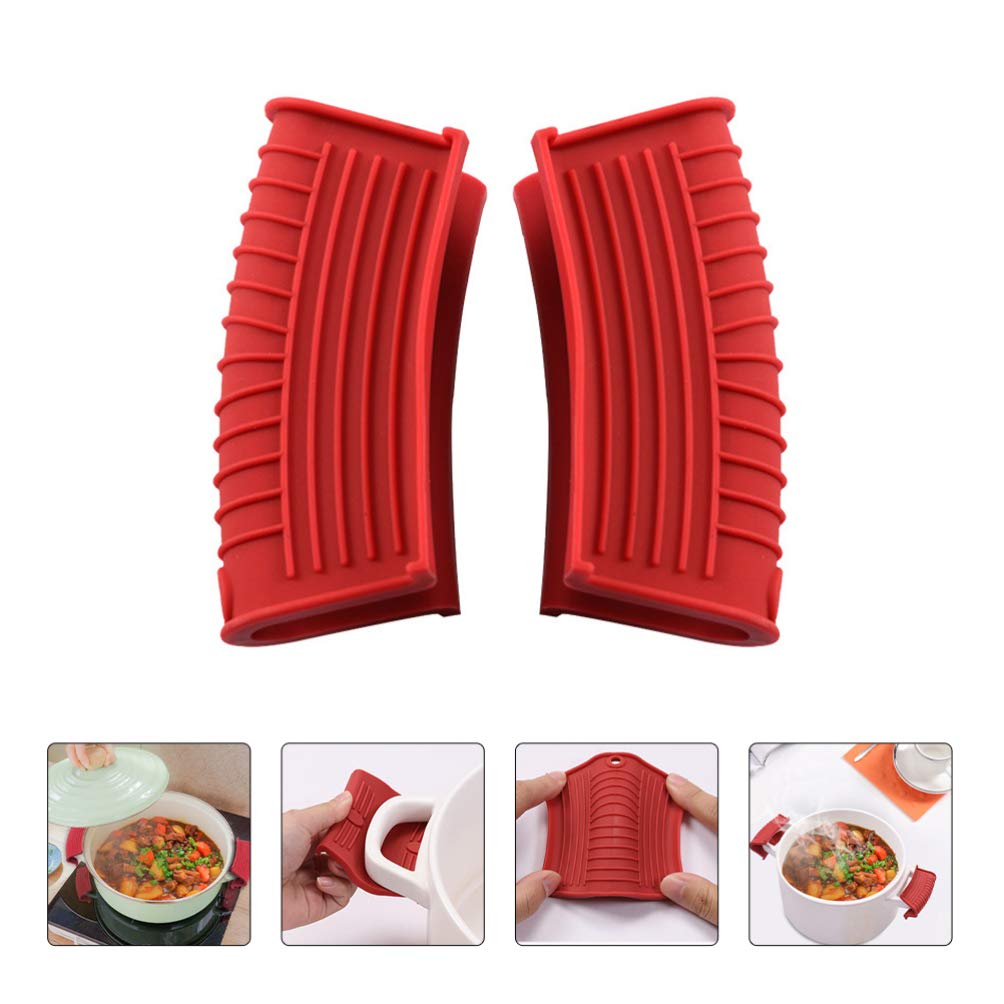 **Hemoton 2 Pairs Heat Resistant Silicone Pot Handle Holders - Durable Oven Mitts & Hot Pads for Kitchen, Cooking, Baking - Non-Slip Grip for Safe Handling of Hot Pans, Pots & Cookware**    *(Perfect for Grilling, Baking, Frying & Serving - Protects Hands from Burns & Enhances Kitchen Safety)*