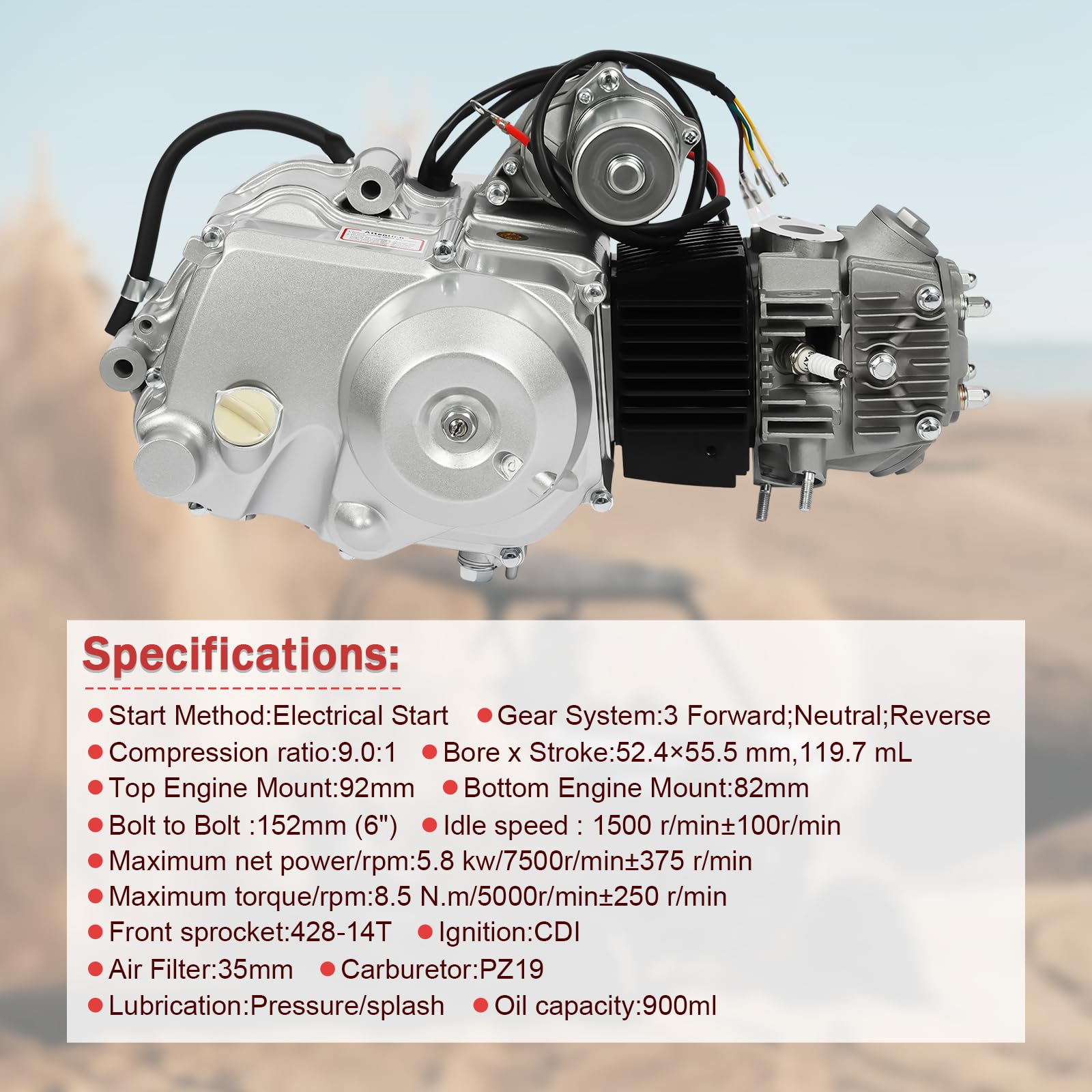 125CC 4-Stroke Semi-Auto 3-Speed Go Kart Engine Kit with Reverse & Electric Starter - Air-Cooled Single Cylinder Motor for Dirt Bikes, ATVs & Pit Bikes - Perfect for Off-Road Racing, Backyard Fun & DIY Projects