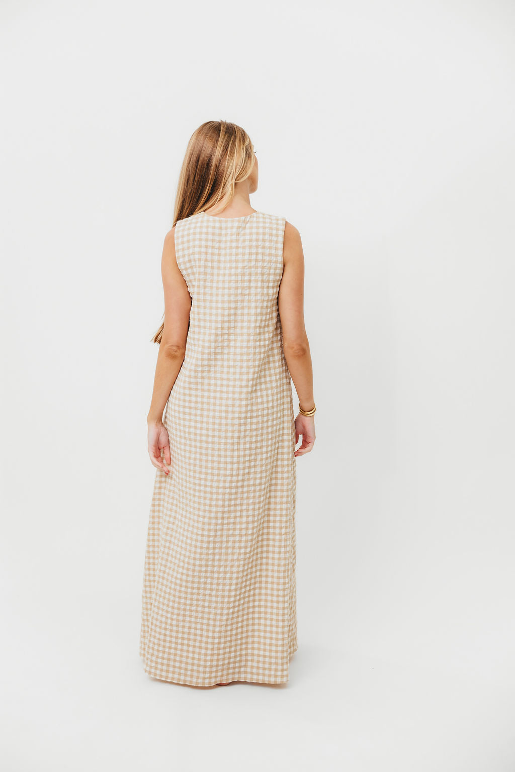 Ruthie Gingham Maxi Dress in Honey - Flowy Summer Dress for Women, Boho Chic Long Dress with Pockets, Perfect for Beach, Vacation & Outdoor Events