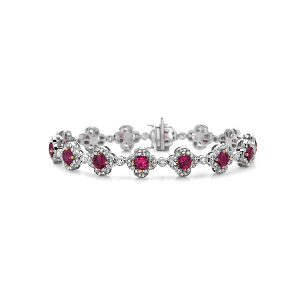 Rubellite Pastel Diamond Flower Bracelet for Women - Elegant Gemstone Jewelry for Wedding, Party & Special Occasions