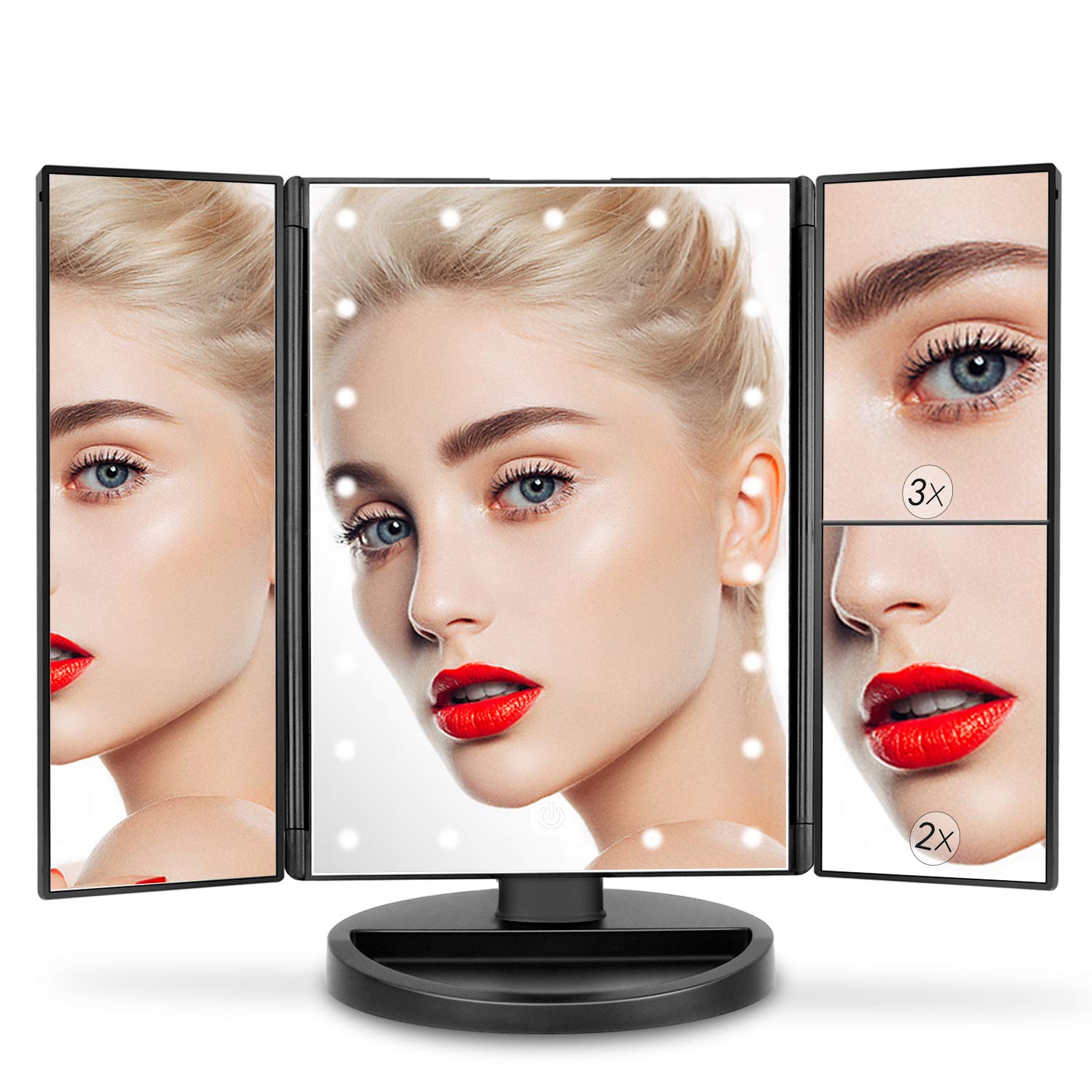 Deweisn LED Vanity Mirror - 21 Lights, Touch Screen, 3X Magnification for Makeup & Travel