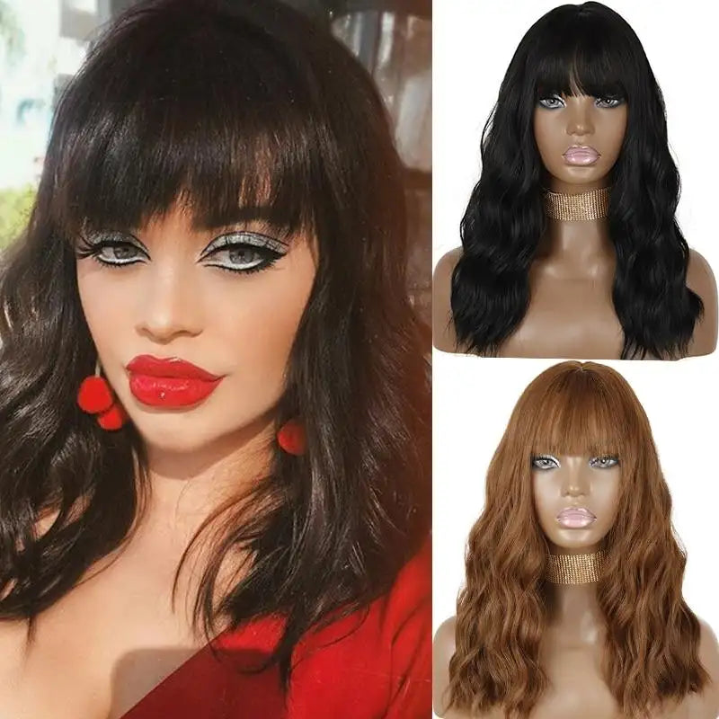 Zuria Medium Wavy Synthetic Wig With Bangs - Heat Resistant Cosplay Wig for Women, Natural Looking Hairpiece for Daily Wear & Costume Parties