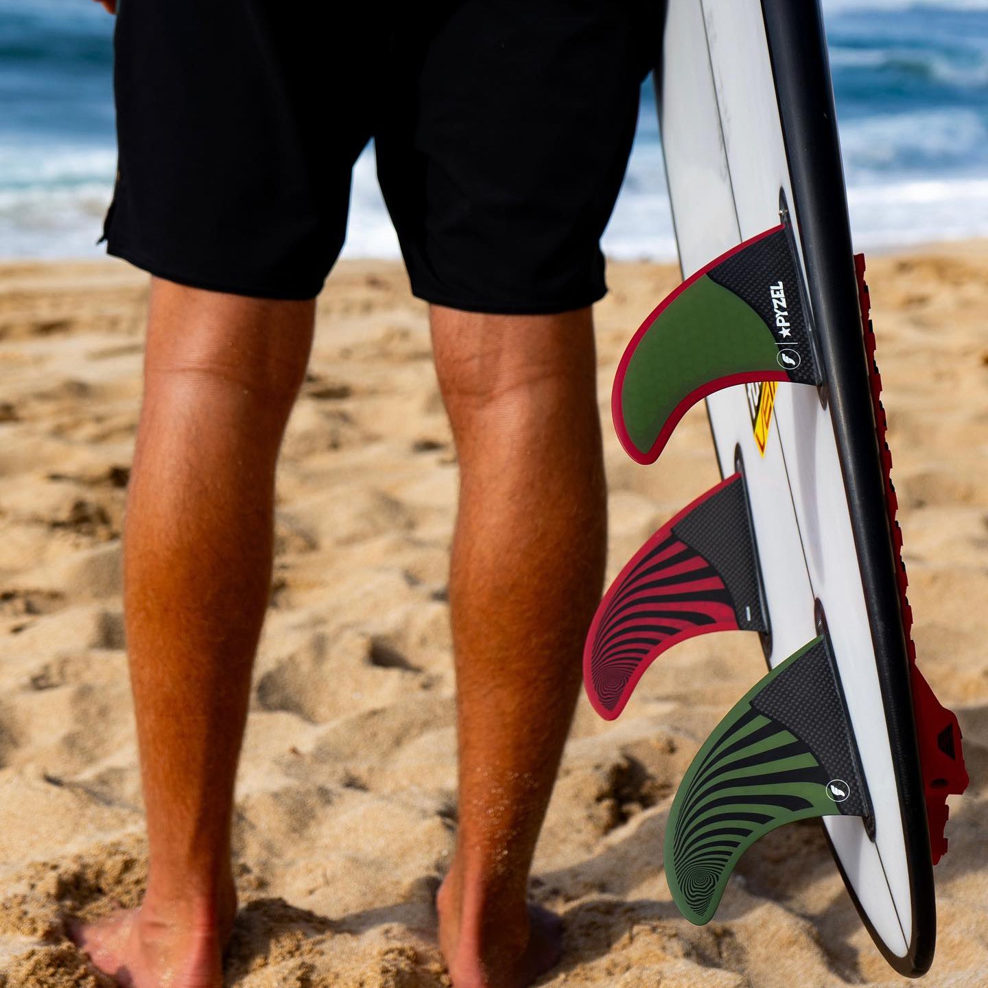 Pyzel Thruster Surfboard - Honeycomb/Carbon Fiber Construction in Green/Red - Medium Size for Performance Surfing & Wave Riding