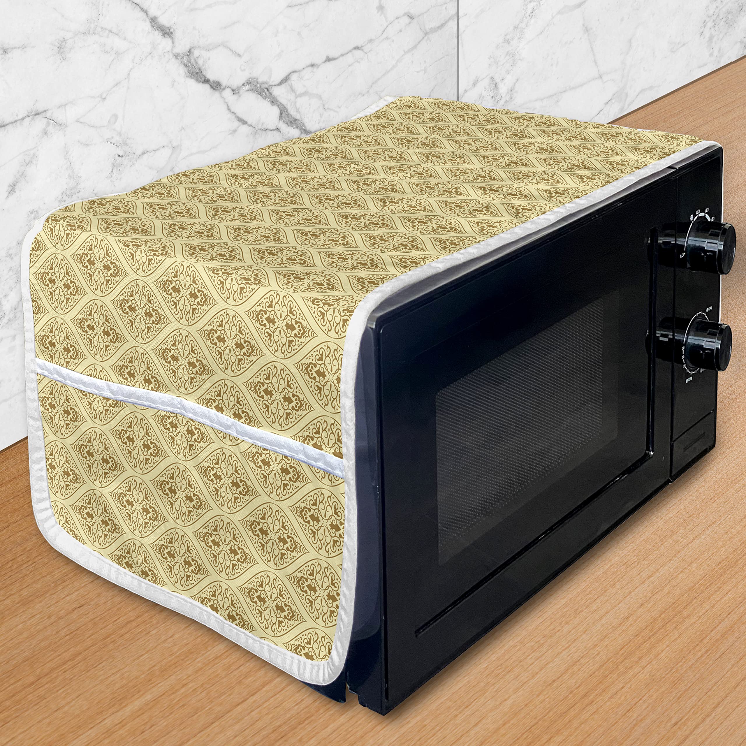 Ambesonne Vintage Damask Microwave Cover - Waterproof Kitchen Organizer with Pockets, 36