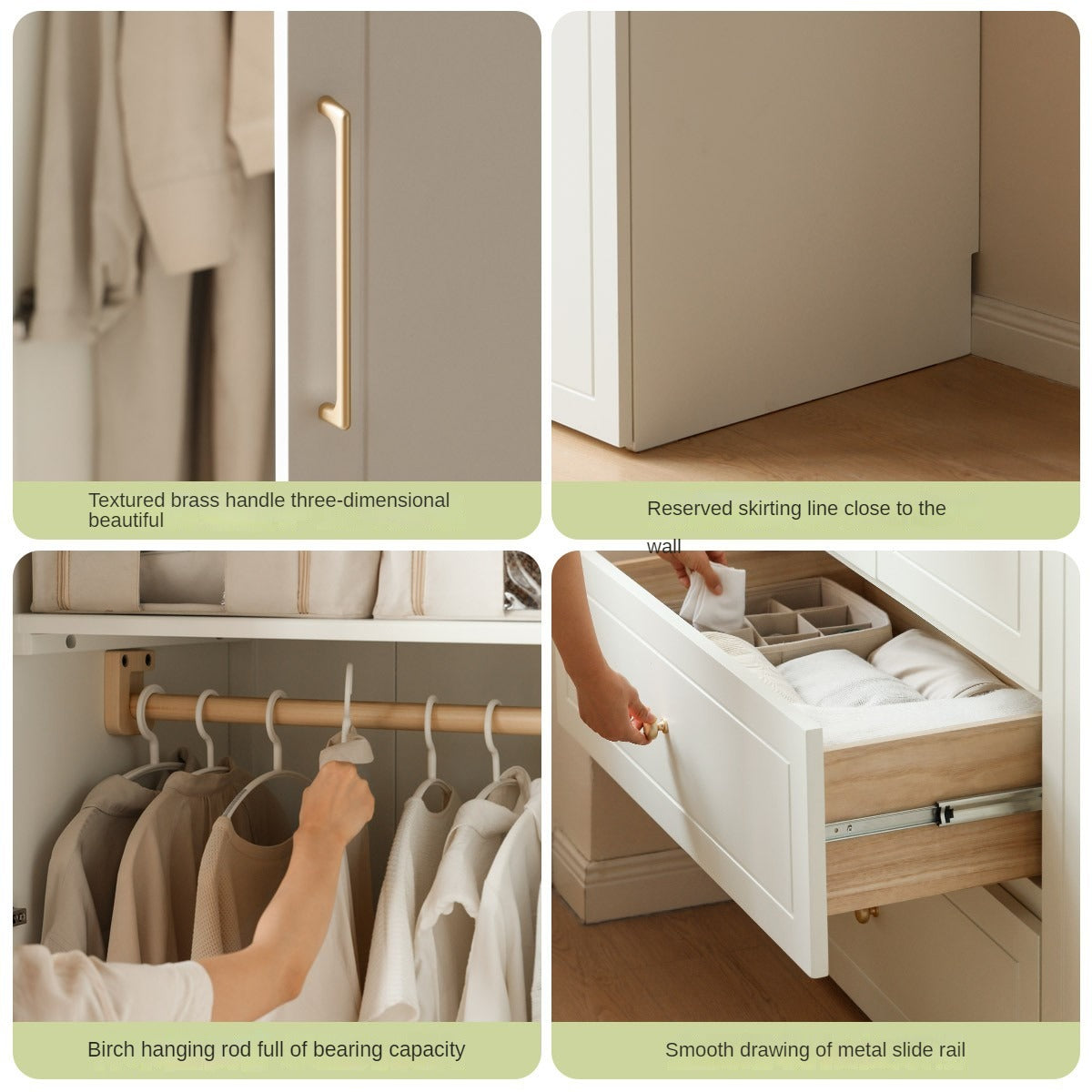 French Cream Pine Solid Wood Wardrobe - Elegant Vintage Closet for Bedroom, Living Room & Guest Room Storage