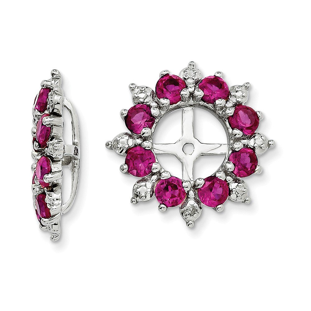 Sterling Silver Diamond & Created Ruby Earring Jackets - Elegant Dangle Earrings for Women, Perfect for Weddings, Parties & Special Occasions