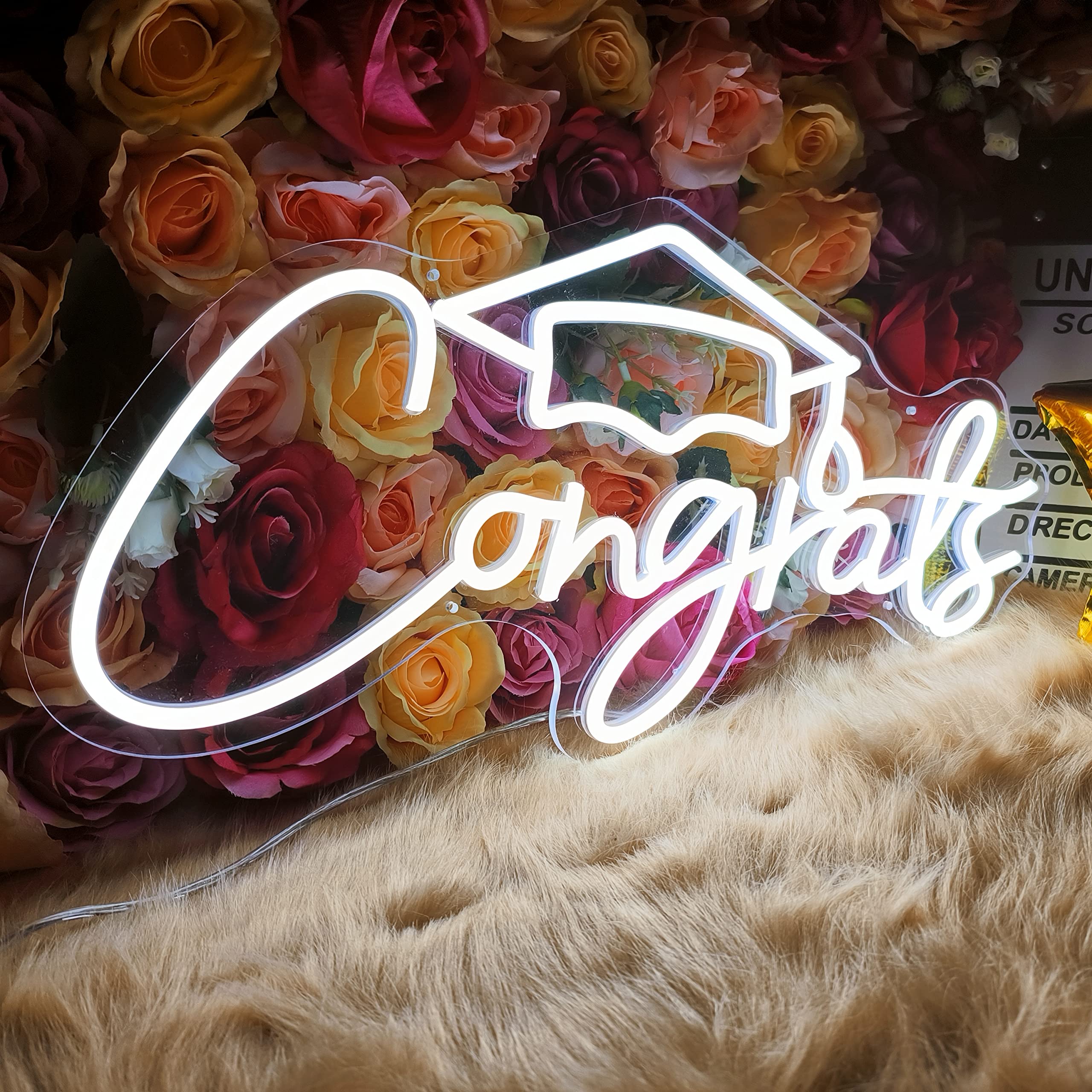 19.6 Inch White Congratulations Graduation Neon Sign - LED Wall Decor for Parties, Weddings & Events - Durable 2022 Graduation Decoration with Hanging Kit - Perfect for Home, Office & Celebration Banner