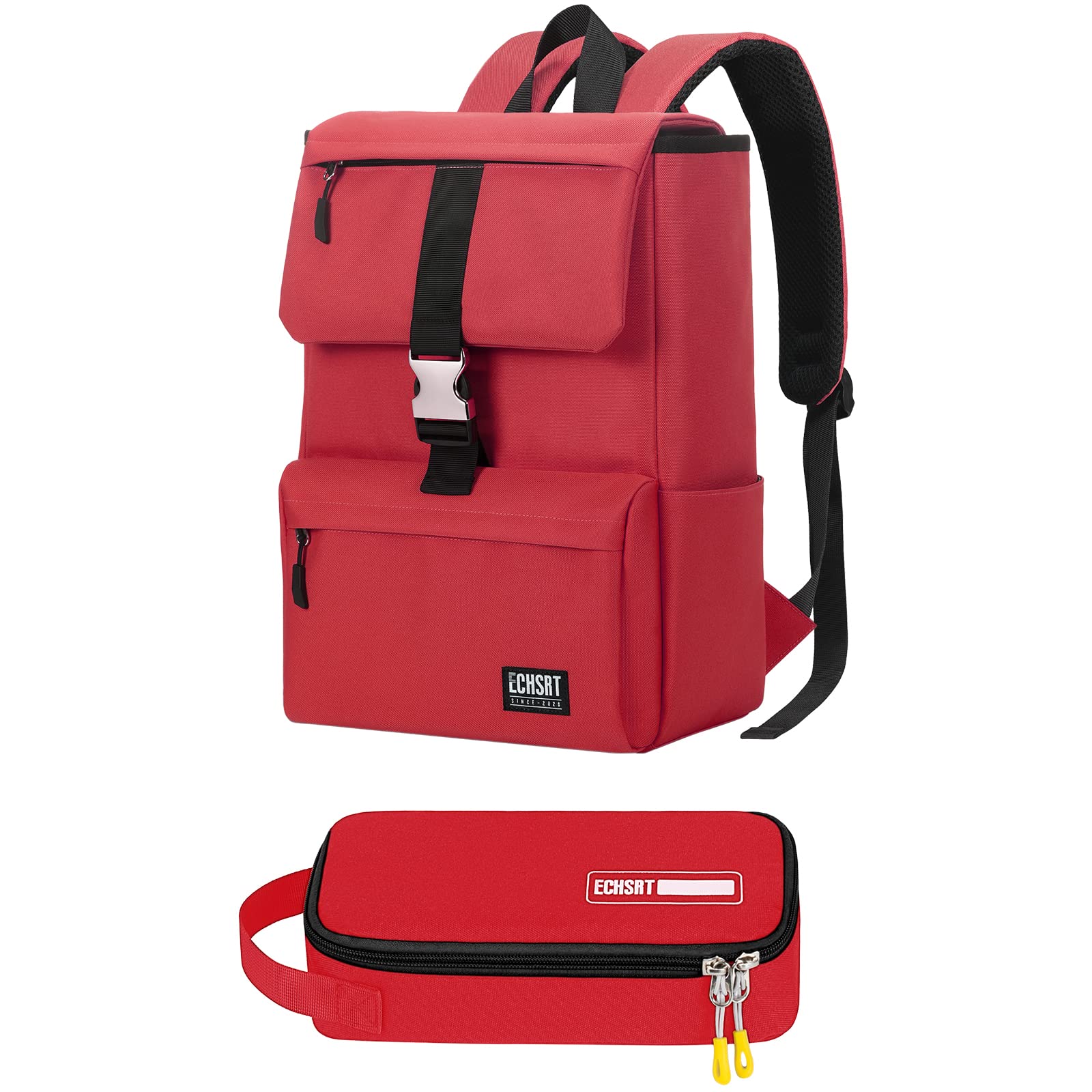 ECHSRT 16 Inch Waterproof Laptop Backpack for Men & Women - Durable School College Travel Daypack with Large Pencil Case (2-Pack, Red) - Perfect for Work, Commuting and Student Essentials