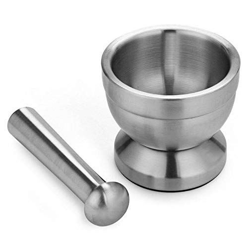 Stainless Steel Mortar and Pestle Set - Garlic Spice Grinder, Herb Crusher, Pharmacy Bowl for Kitchen - Perfect for Grinding Herbs, Spices, Pills & Making Guacamole (Silver)