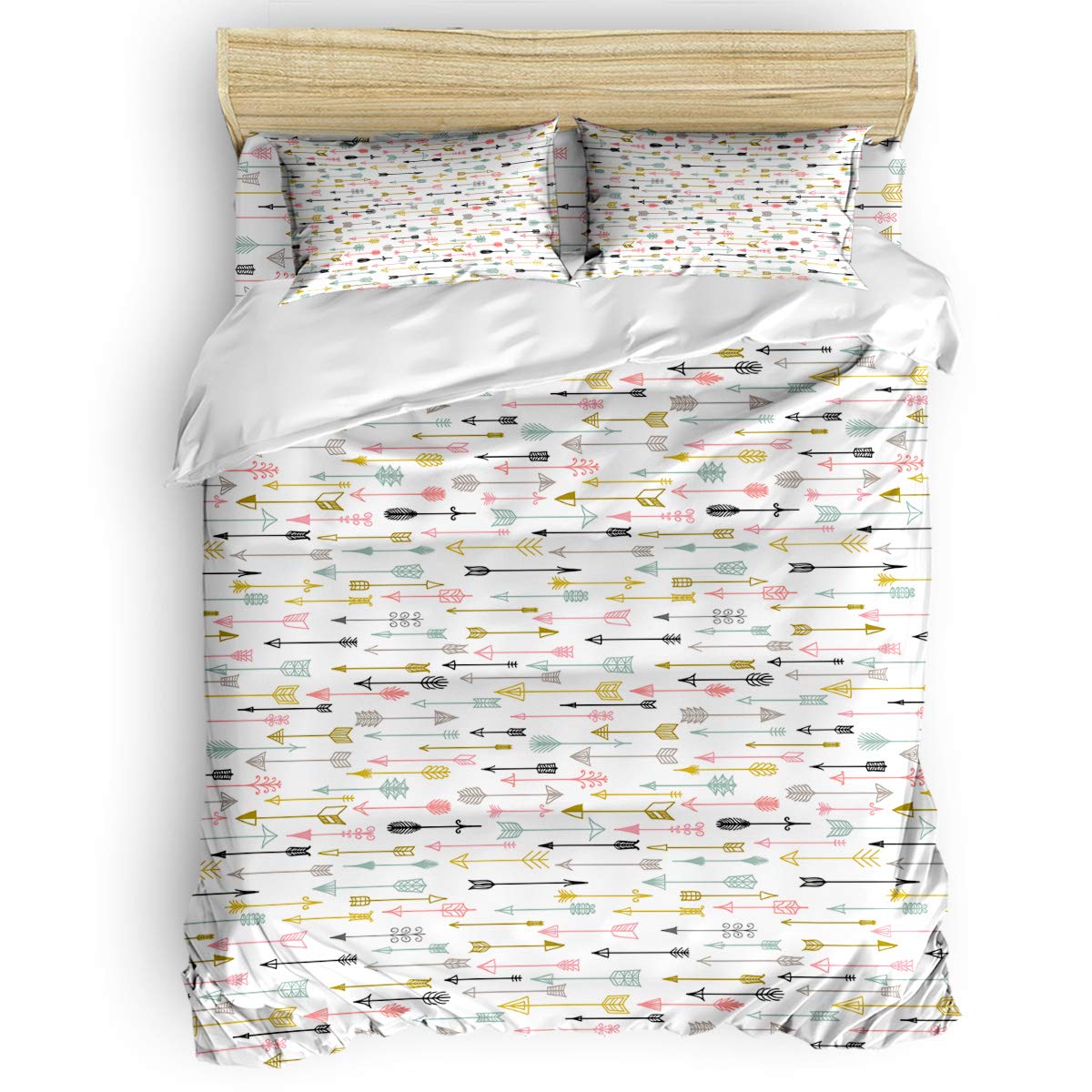 Premium 4-Piece King Size Duvet Cover Set with Feather Arrows Design - Soft Bedding Collection Includes Duvet Cover, Flat Sheet & Pillowcases for Kids, Adults & Teens - Perfect for Cozy Bedroom Decor & Guest Room Essentials