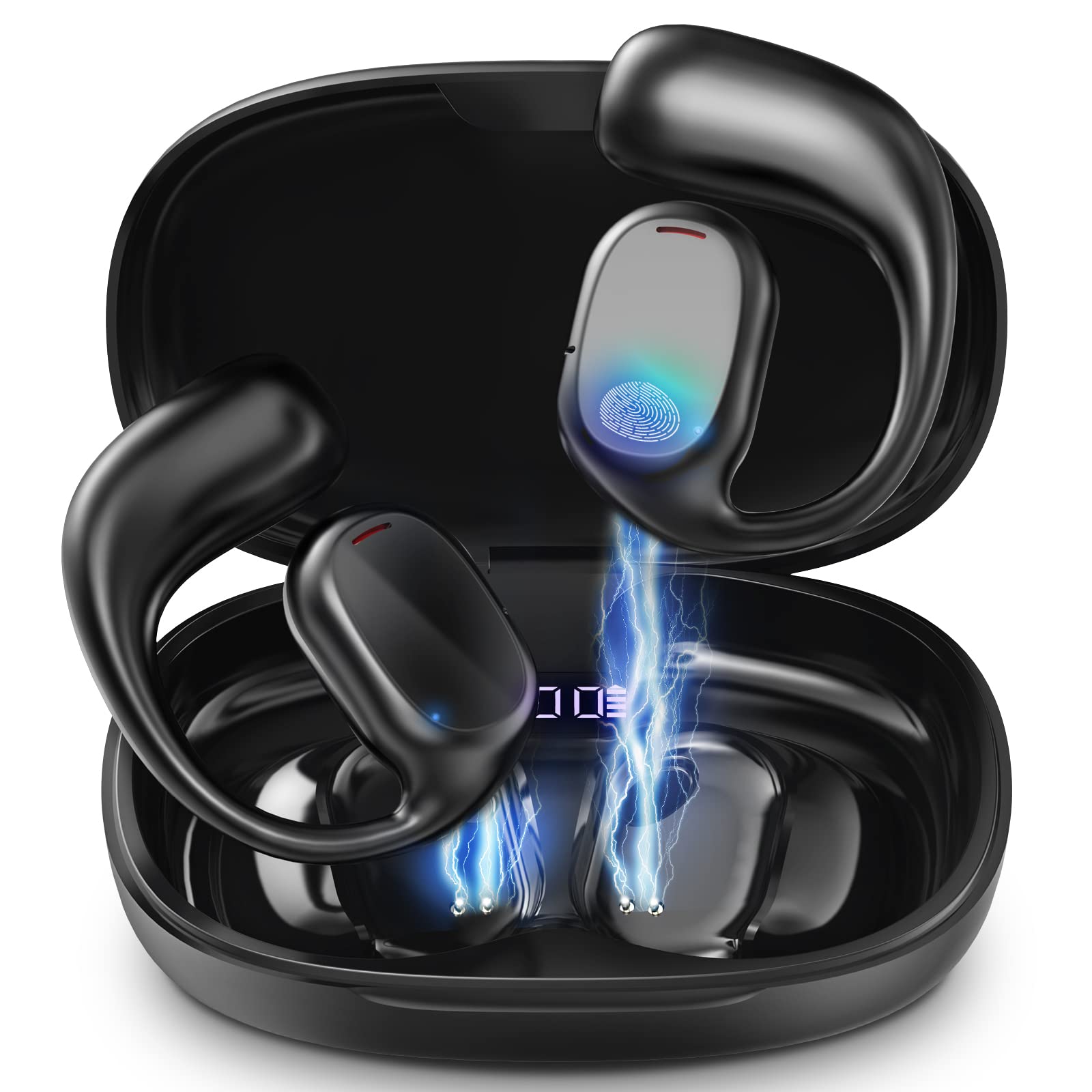 ZRUHIG Open Ear Bluetooth 5.3 Headphones with Mic - Wireless Sports Earbuds, IPX7 Waterproof, HD Bass Sound for Running, Gym Workouts & Outdoor Activities (Black) | Perfect for Jogging, Cycling & Fitness Enthusiasts