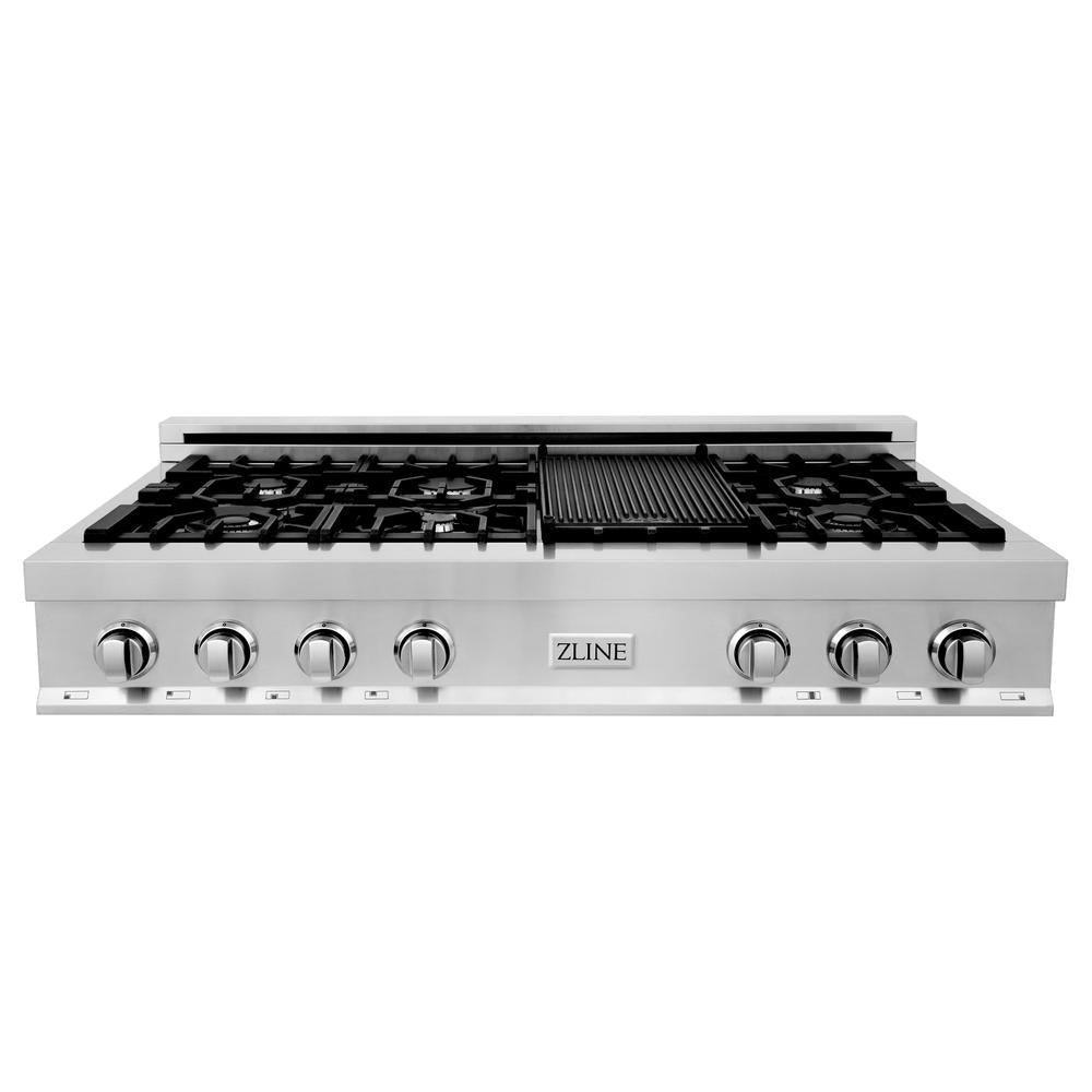 ZLINE 48-inch Stainless Steel Gas Rangetop with Convertible Range Hood - Professional Kitchen Package (2KP RTRH48) - Perfect for Home Chefs & Modern Kitchens