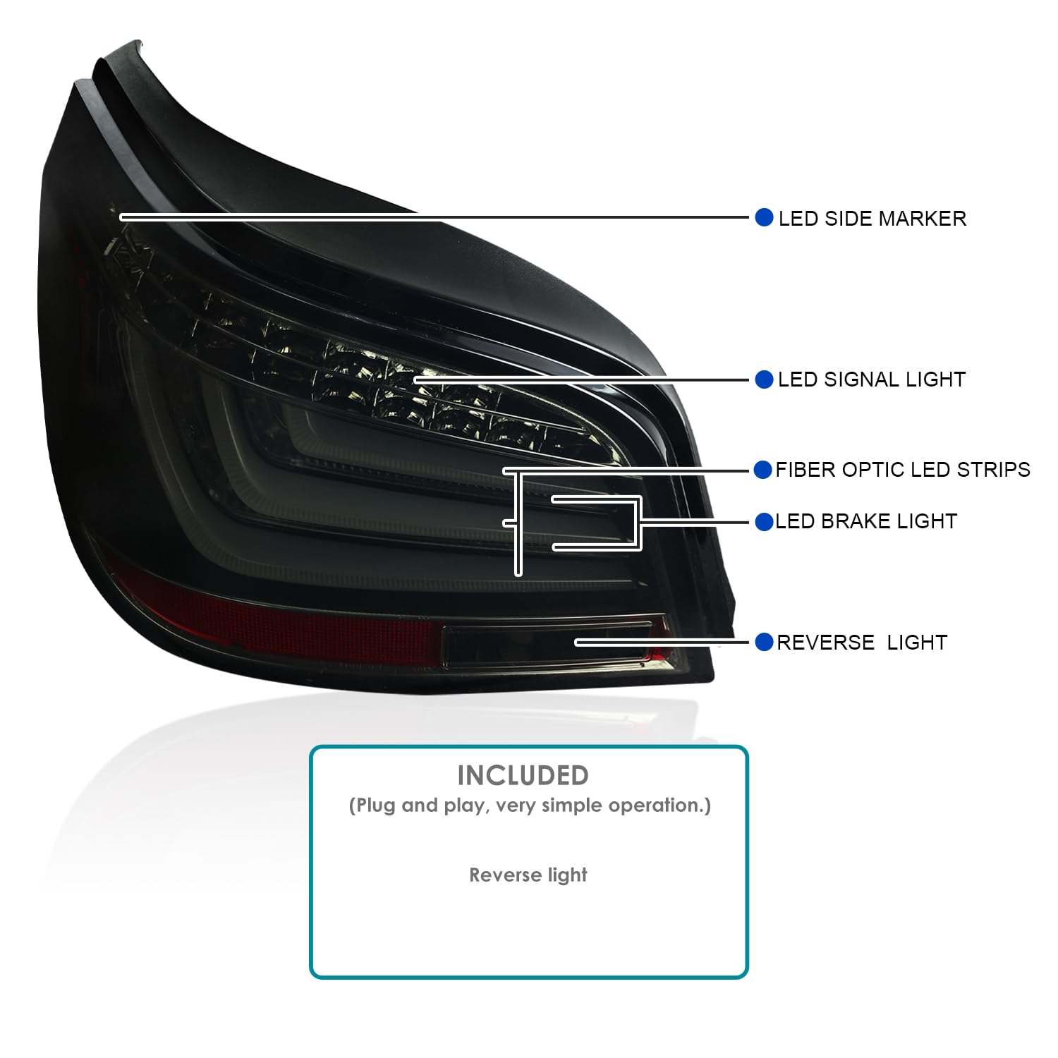 Spec-D Tuning Glossy Black Smoke LED Tail Lights for 2008-2010 BMW E60 5-Series Sedan - Left & Right Pair Assembly - Enhanced Night Visibility & Style Upgrade for Your Luxury Car