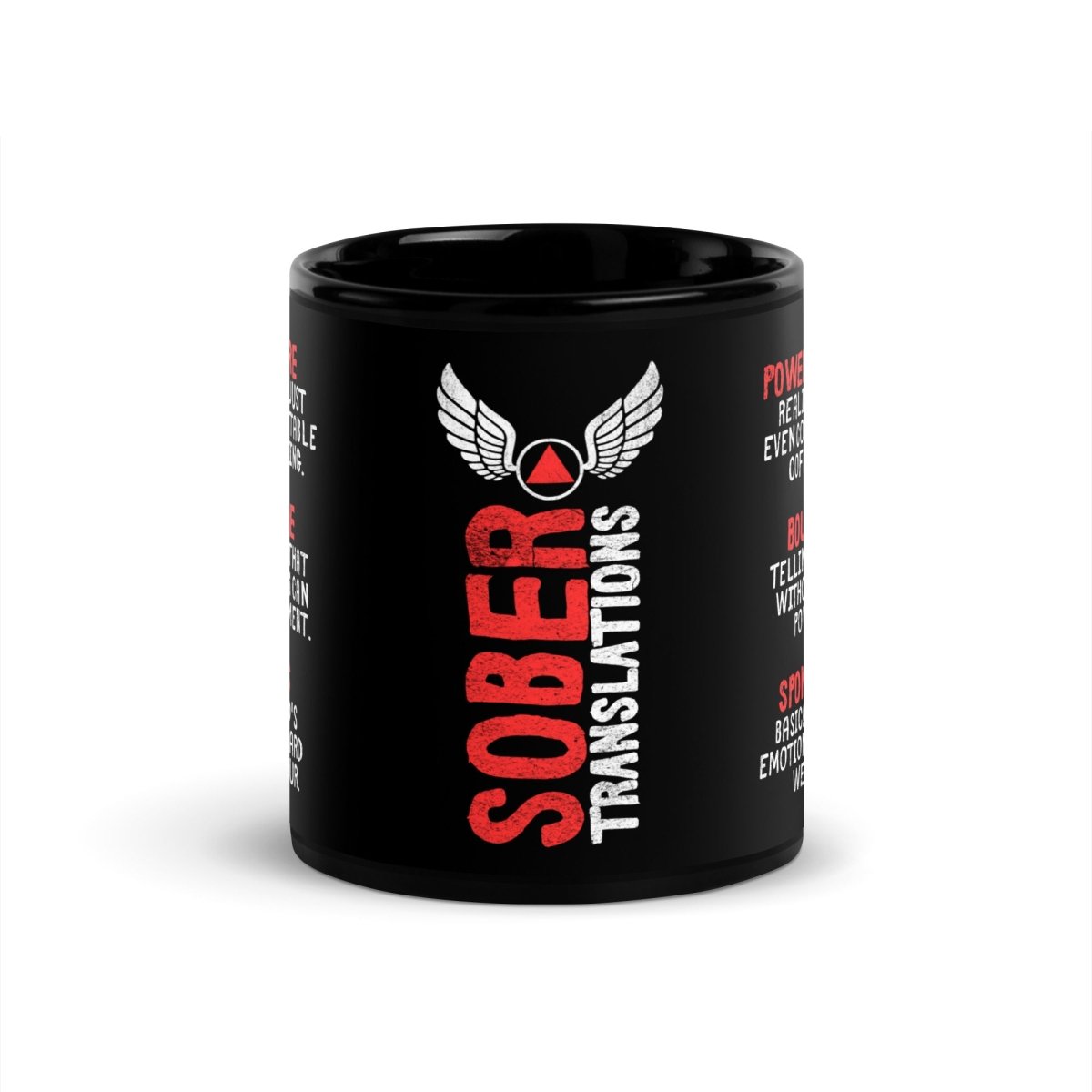 Sober Translations Vol. 3 - Premium Black Glossy Coffee Mug for Office, Home & Gifts - 15oz Ceramic Cup with Comfort Handle