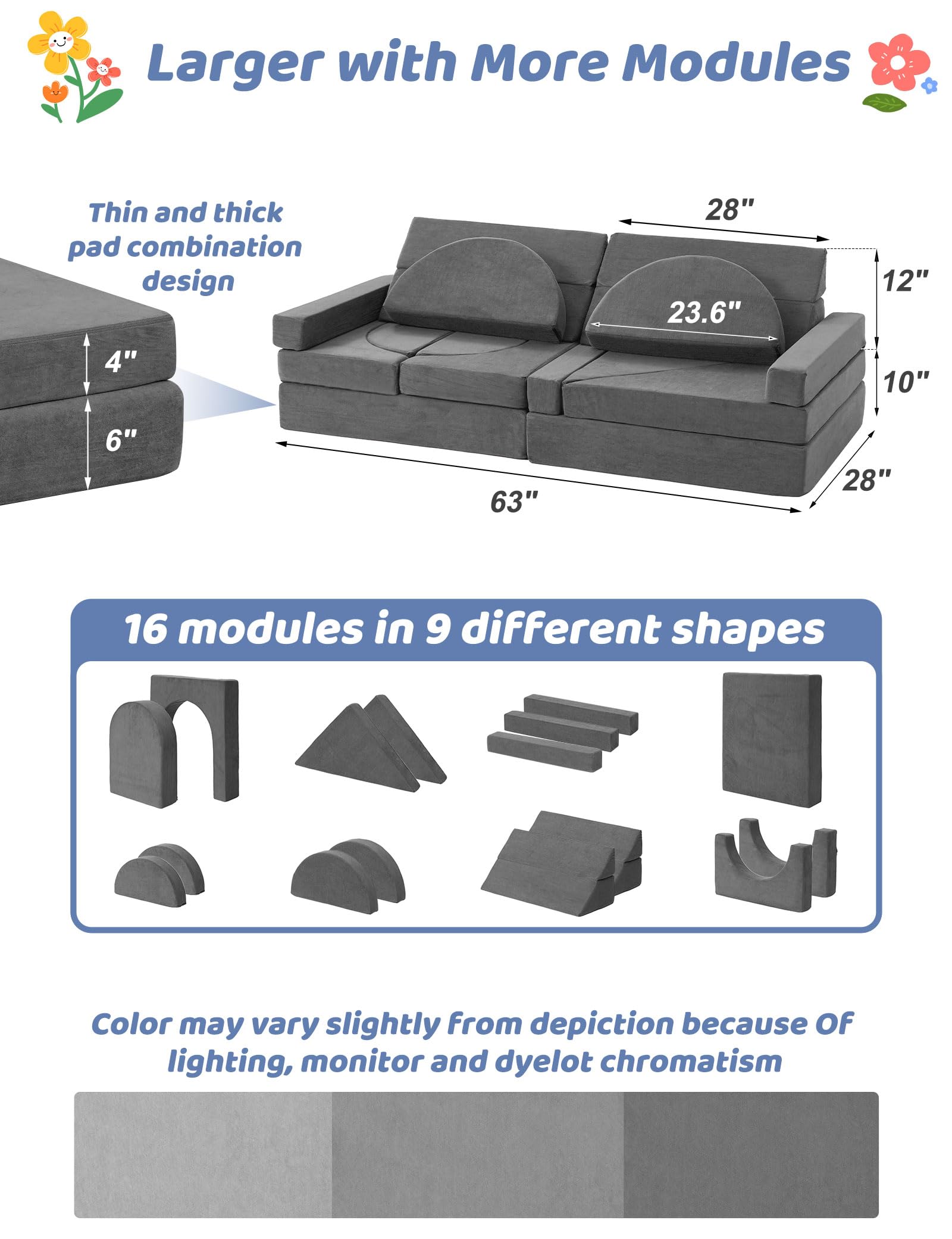 16PCS Modular Kids Play Couch - 63