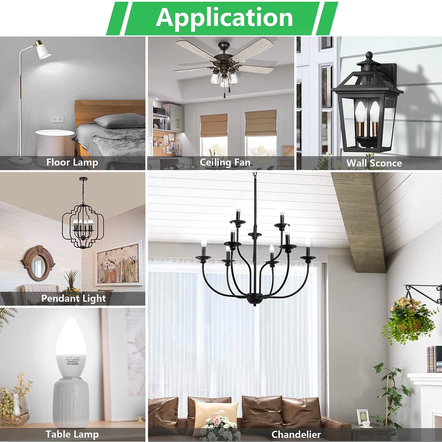 MAXvolador 12-Pack E12 Candelabra LED Bulbs - 60W Equivalent, 6W 600LM B11 Candle Light Bulbs 5000K Daylight White, Non-Dimmable Chandelier Bulbs with E12 Base - Perfect for Ceiling Fans, Wall Sconces & Decorative Lighting