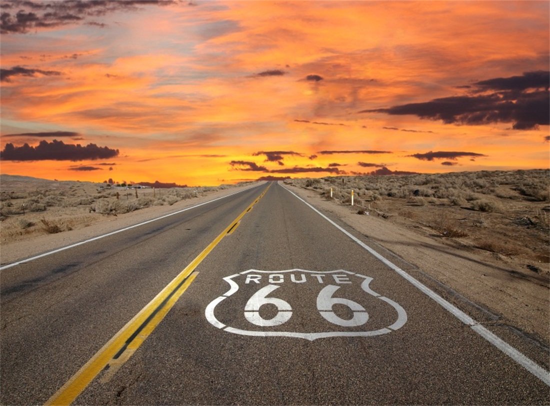 Leowefowa 9x6FT Vinyl Photography Backdrop - Historic US Route 66 Arizona Highway with Sunrise Sky Landscape - Perfect for Photo Studio, Kids & Adults Portraits, Themed Parties, and Travel-Inspired Backgrounds