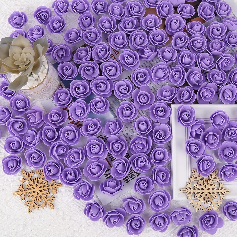 500pcs Mini Foam Rose Heads Bulk - Purple Artificial Flowers for DIY Crafts, Wedding Bouquets, Baby Shower Centerpieces, Floral Arrangements - Perfect for Party Decorations, Home Decor, and Table Settings (Purple)